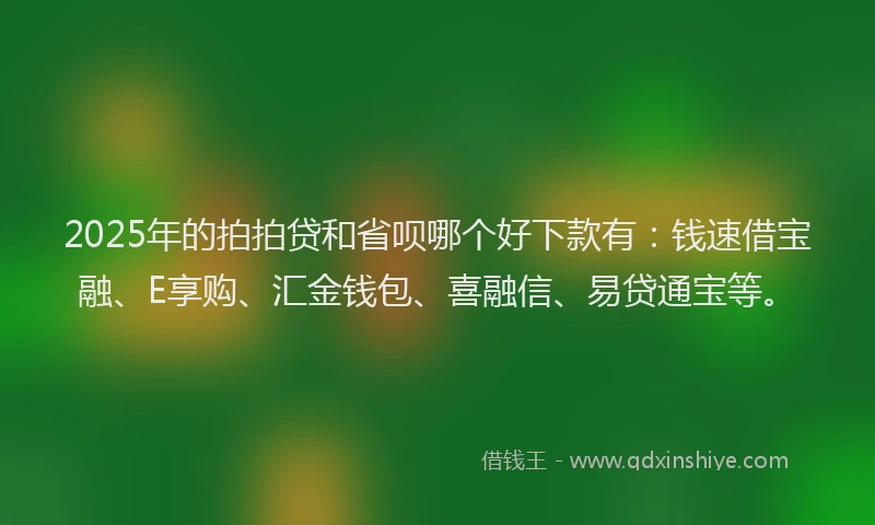 2025年的拍拍贷和省呗哪个好下款有：钱速借宝融、E享购、汇金钱包、喜融信、易贷通宝等。