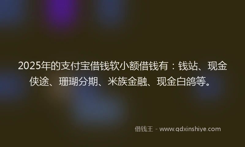 2025年的支付宝借钱软小额借钱有：钱站、现金侠途、珊瑚分期、米族金融、现金白鸽等。