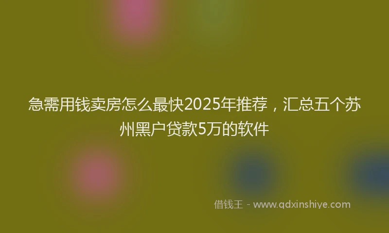 急需用钱卖房怎么最快2025年推荐，汇总五个苏州黑户贷款5万的软件