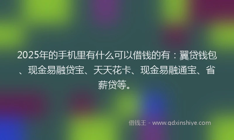 2025年的手机里有什么可以借钱的有：翼贷钱包、现金易融贷宝、天天花卡、现金易融通宝、省薪贷等。