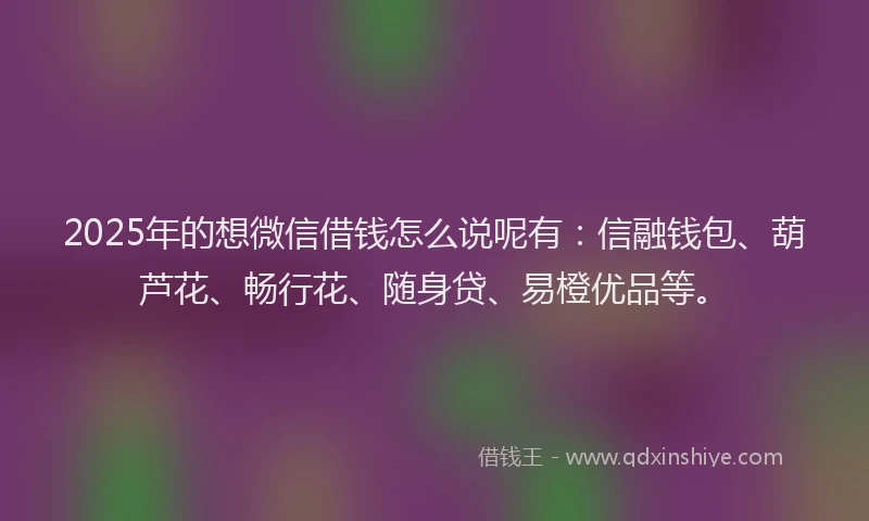 2025年的想微信借钱怎么说呢有：信融钱包、葫芦花、畅行花、随身贷、易橙优品等。