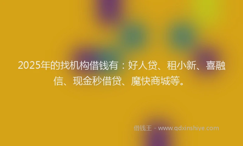 2025年的找机构借钱有：好人贷、租小新、喜融信、现金秒借贷、魔快商城等。
