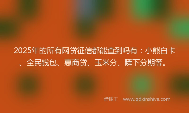 2025年的所有网贷征信都能查到吗有：小熊白卡、全民钱包、惠商贷、玉米分、瞬下分期等。
