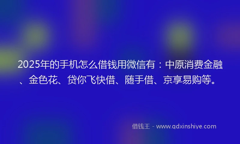 2025年的手机怎么借钱用微信有：中原消费金融、金色花、贷你飞快借、随手借、京享易购等。
