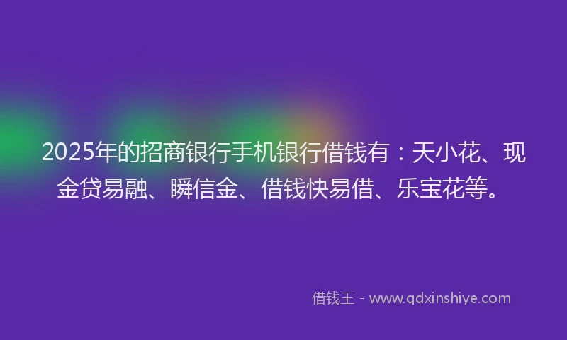 2025年的招商银行手机银行借钱有：天小花、现金贷易融、瞬信金、借钱快易借、乐宝花等。