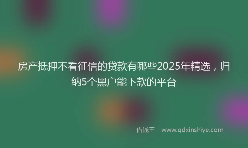 房产抵押不看征信的贷款有哪些2025年精选，归纳5个黑户能下款的平台
