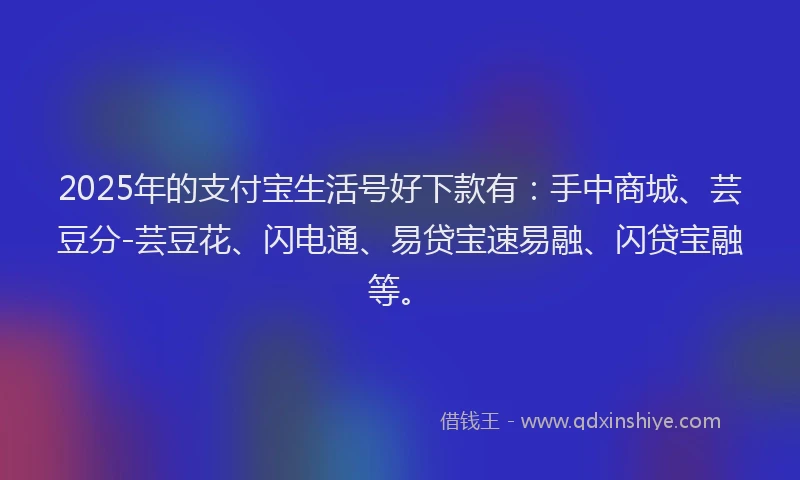 2025年的支付宝生活号好下款有：手中商城、芸豆分-芸豆花、闪电通、易贷宝速易融、闪贷宝融等。