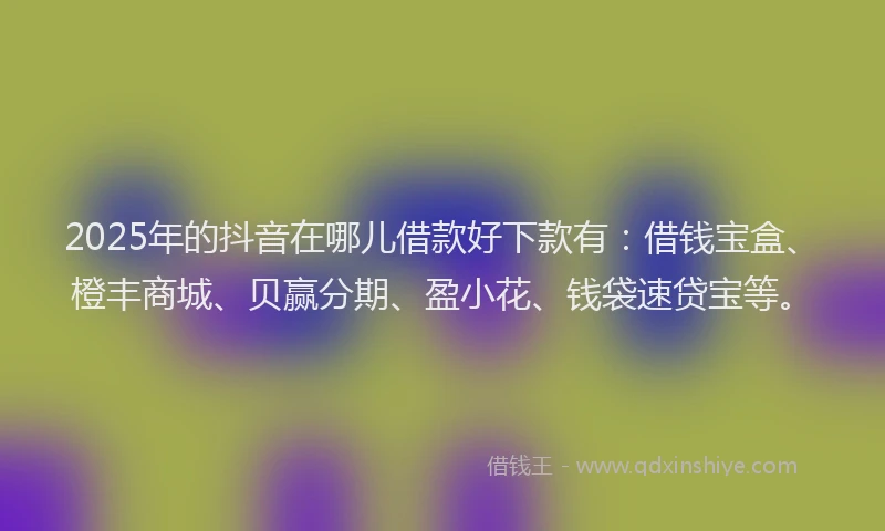 2025年的抖音在哪儿借款好下款有：借钱宝盒、橙丰商城、贝赢分期、盈小花、钱袋速贷宝等。