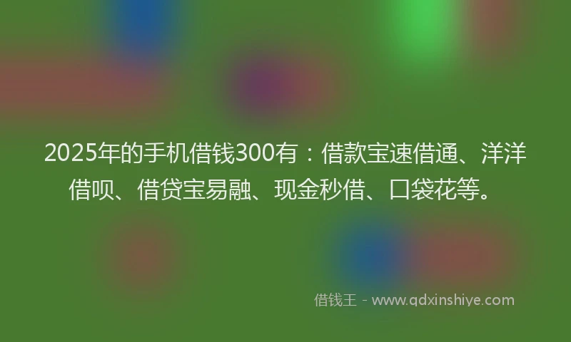 2025年的手机借钱300有：借款宝速借通、洋洋借呗、借贷宝易融、现金秒借、口袋花等。