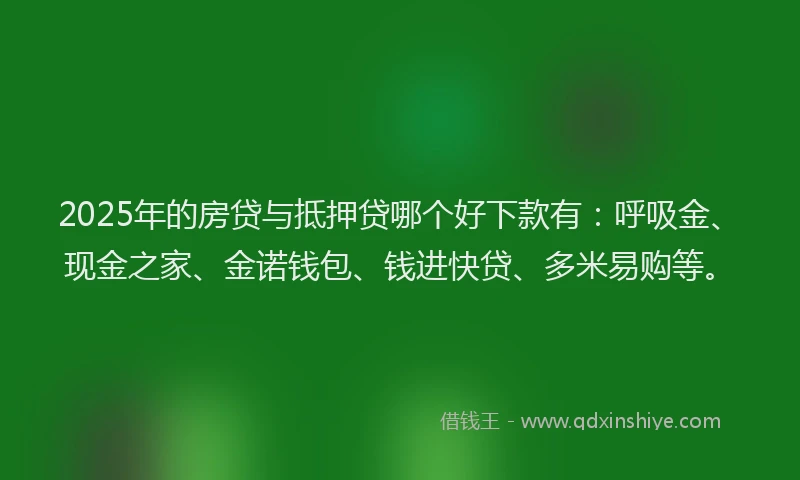 2025年的房贷与抵押贷哪个好下款有：呼吸金、现金之家、金诺钱包、钱进快贷、多米易购等。