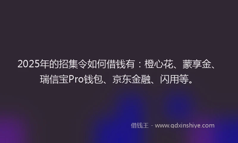 2025年的招集令如何借钱有：橙心花、蒙享金、瑞信宝Pro钱包、京东金融、闪用等。