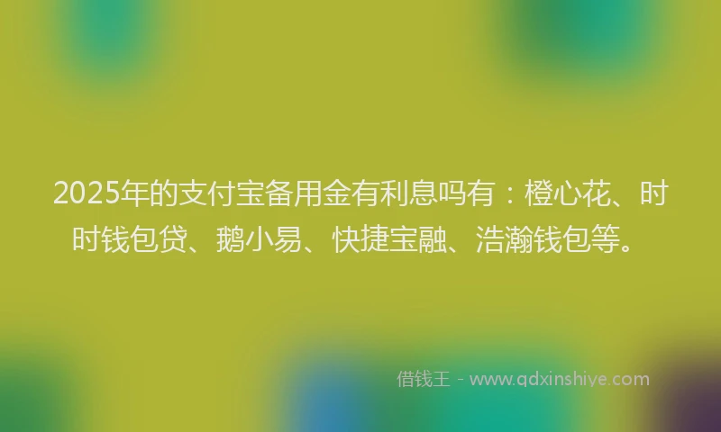 2025年的支付宝备用金有利息吗有：橙心花、时时钱包贷、鹅小易、快捷宝融、浩瀚钱包等。