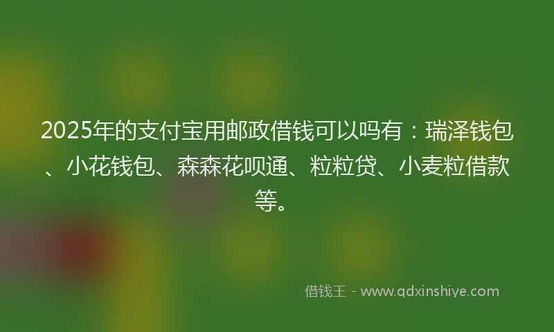 2025年的支付宝用邮政借钱可以吗有：瑞泽钱包、小花钱包、森森花呗通、粒粒贷、小麦粒借款等。