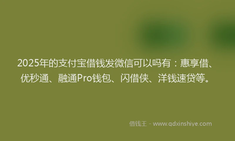 2025年的支付宝借钱发微信可以吗有：惠享借、优秒通、融通Pro钱包、闪借侠、洋钱速贷等。
