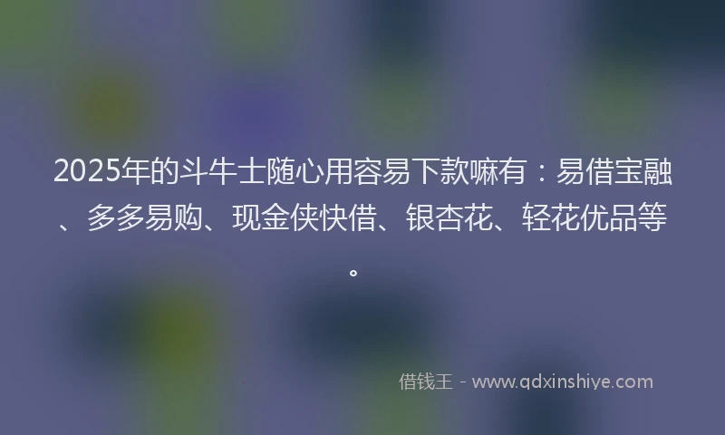 2025年的斗牛士随心用容易下款嘛有：易借宝融、多多易购、现金侠快借、银杏花、轻花优品等。
