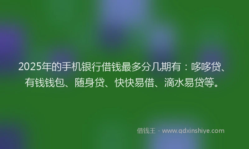 2025年的手机银行借钱最多分几期有：哆哆贷、有钱钱包、随身贷、快快易借、滴水易贷等。