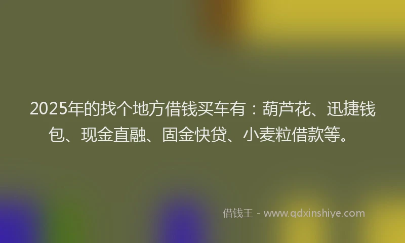 2025年的找个地方借钱买车有：葫芦花、迅捷钱包、现金直融、固金快贷、小麦粒借款等。