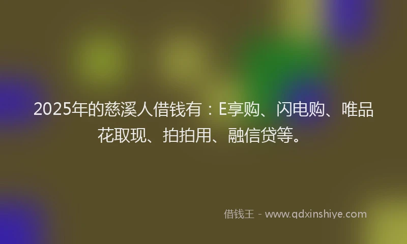 2025年的慈溪人借钱有：E享购、闪电购、唯品花取现、拍拍用、融信贷等。