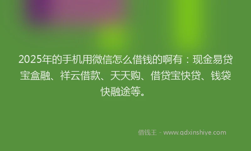 2025年的手机用微信怎么借钱的啊有：现金易贷宝盒融、祥云借款、天天购、借贷宝快贷、钱袋快融途等。