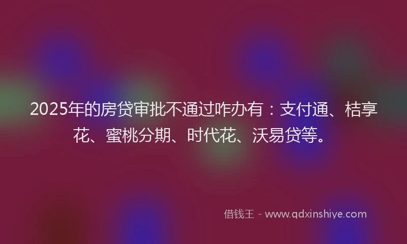 2025年的房贷审批不通过咋办有：支付通、桔享花、蜜桃分期、时代花、沃易贷等。