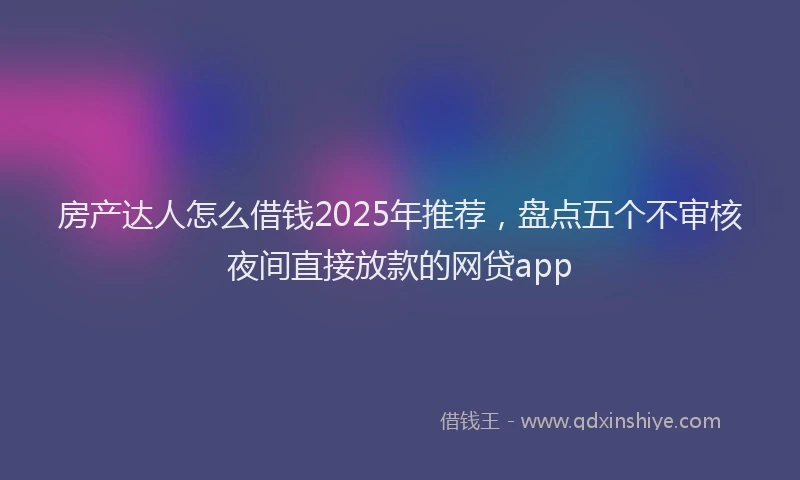 房产达人怎么借钱2025年推荐，盘点五个不审核夜间直接放款的网贷app