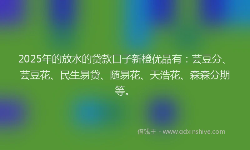 2025年的放水的贷款口子新橙优品有：芸豆分、芸豆花、民生易贷、随易花、天浩花、森森分期等。
