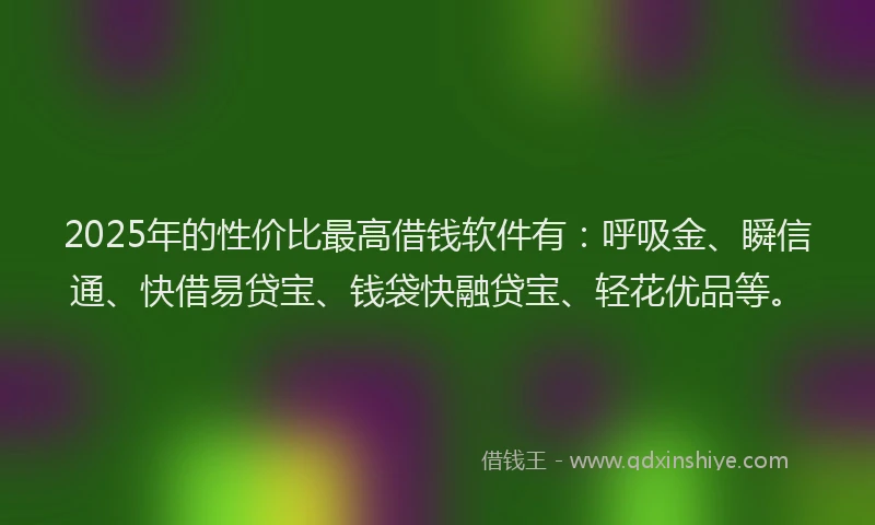 2025年的性价比最高借钱软件有：呼吸金、瞬信通、快借易贷宝、钱袋快融贷宝、轻花优品等。