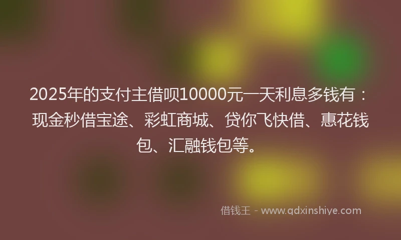 2025年的支付主借呗10000元一天利息多钱有：现金秒借宝途、彩虹商城、贷你飞快借、惠花钱包、汇融钱包等。