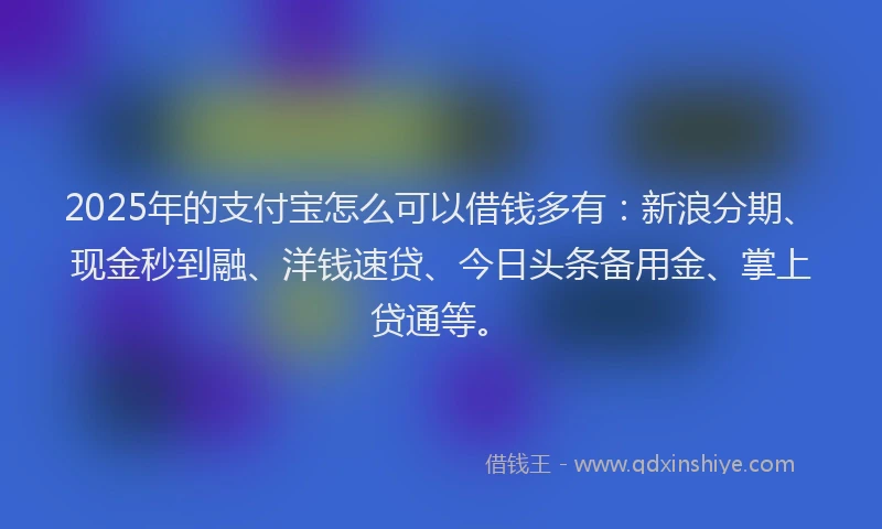 2025年的支付宝怎么可以借钱多有：新浪分期、现金秒到融、洋钱速贷、今日头条备用金、掌上贷通等。