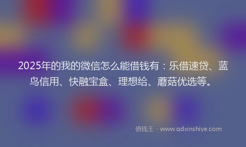 2025年的我的微信怎么能借钱有：乐借速贷、蓝鸟信用、快融宝盒、理想给、蘑菇优选等。