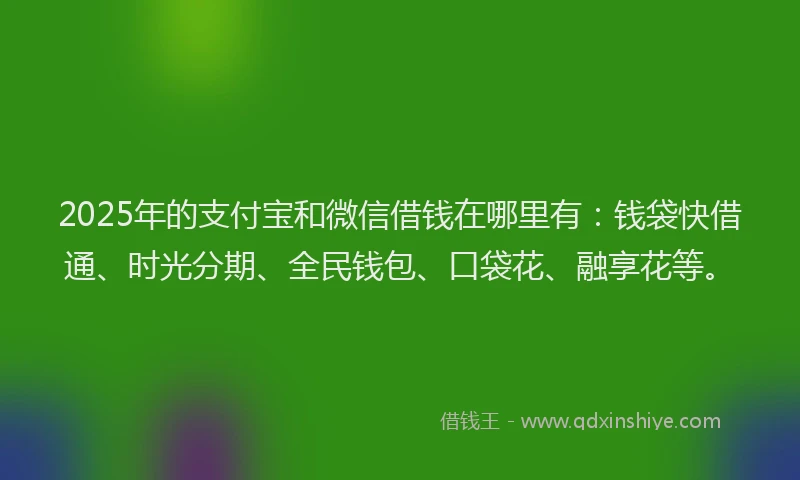 2025年的支付宝和微信借钱在哪里有：钱袋快借通、时光分期、全民钱包、口袋花、融享花等。