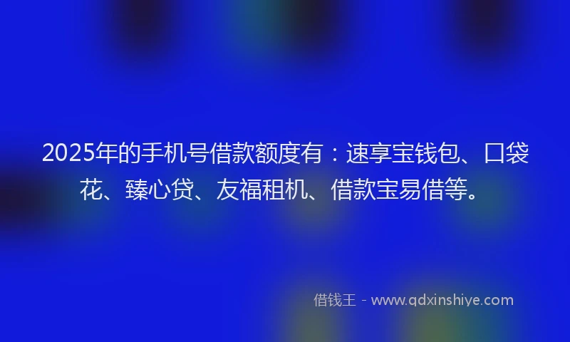 2025年的手机号借款额度有：速享宝钱包、口袋花、臻心贷、友福租机、借款宝易借等。