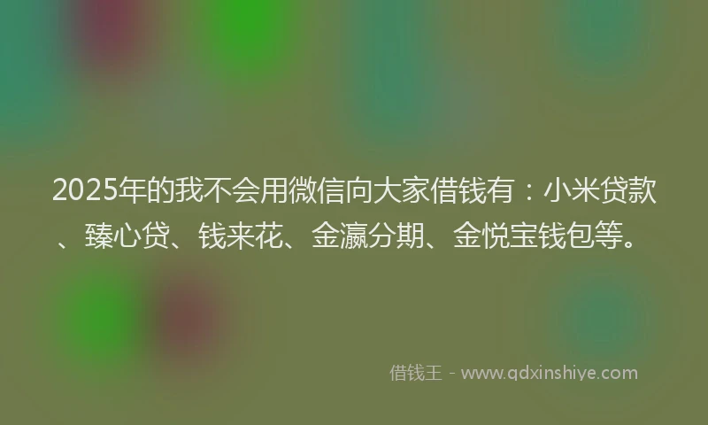 2025年的我不会用微信向大家借钱有：小米贷款、臻心贷、钱来花、金瀛分期、金悦宝钱包等。