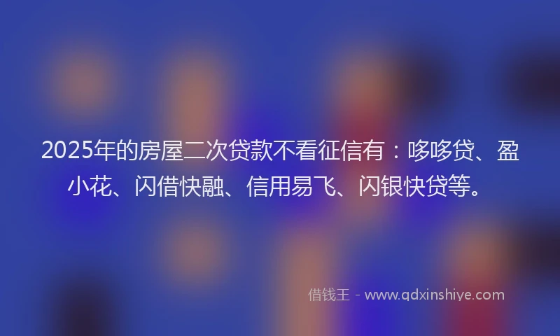 2025年的房屋二次贷款不看征信有：哆哆贷、盈小花、闪借快融、信用易飞、闪银快贷等。