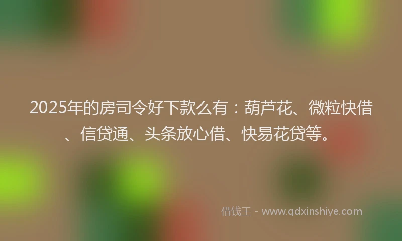 2025年的房司令好下款么有：葫芦花、微粒快借、信贷通、头条放心借、快易花贷等。