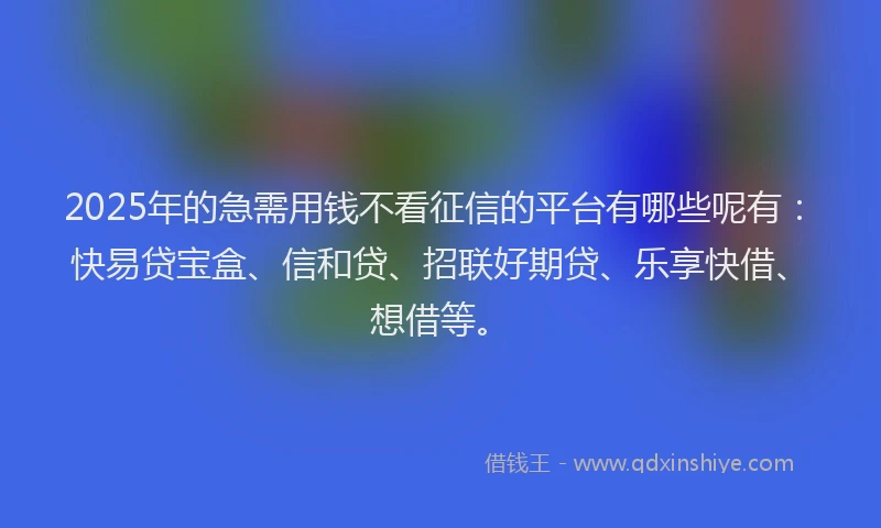 2025年的急需用钱不看征信的平台有哪些呢有：快易贷宝盒、信和贷、招联好期贷、乐享快借、想借等。