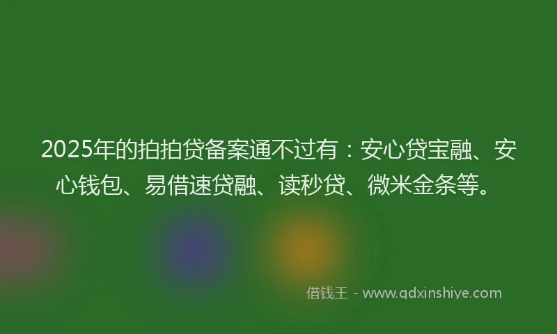 2025年的拍拍贷备案通不过有：安心贷宝融、安心钱包、易借速贷融、读秒贷、微米金条等。