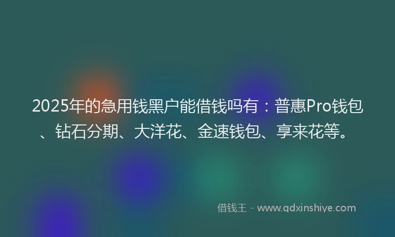 2025年的急用钱黑户能借钱吗有：普惠Pro钱包、钻石分期、大洋花、金速钱包、享来花等。