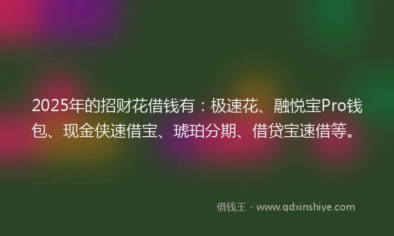 2025年的招财花借钱有：极速花、融悦宝Pro钱包、现金侠速借宝、琥珀分期、借贷宝速借等。