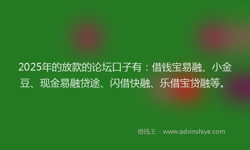 2025年的放款的论坛口子有：借钱宝易融、小金豆、现金易融贷途、闪借快融、乐借宝贷融等。