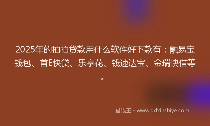2025年的拍拍贷款用什么软件好下款有：融易宝钱包、首E快贷、乐享花、钱速达宝、金瑞快借等。