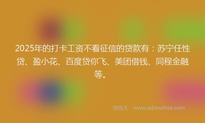 2025年的打卡工资不看征信的贷款有：苏宁任性贷、盈小花、百度贷你飞、美团借钱、同程金融等。