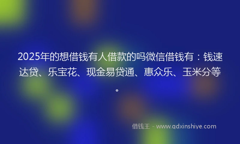 2025年的想借钱有人借款的吗微信借钱有：钱速达贷、乐宝花、现金易贷通、惠众乐、玉米分等。