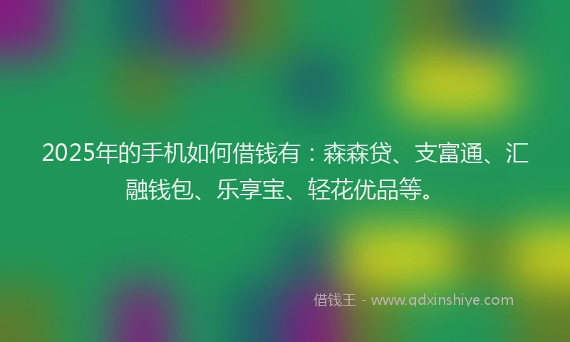 2025年的手机如何借钱有：森森贷、支富通、汇融钱包、乐享宝、轻花优品等。