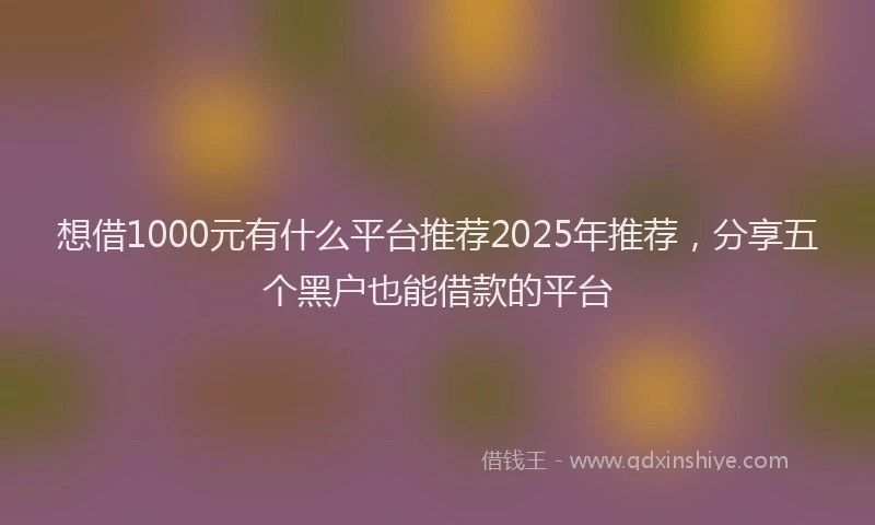 想借1000元有什么平台推荐2025年推荐，分享五个黑户也能借款的平台