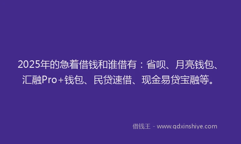 2025年的急着借钱和谁借有：省呗、月亮钱包、汇融Pro+钱包、民贷速借、现金易贷宝融等。