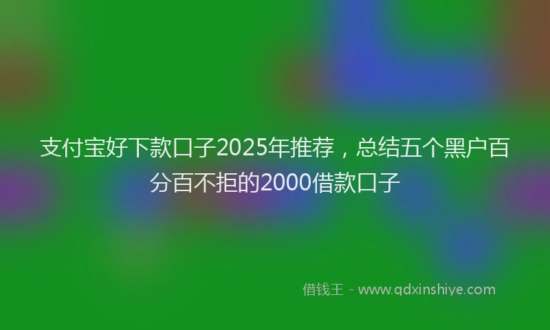 支付宝好下款口子2025年推荐，总结五个黑户百分百不拒的2000借款口子