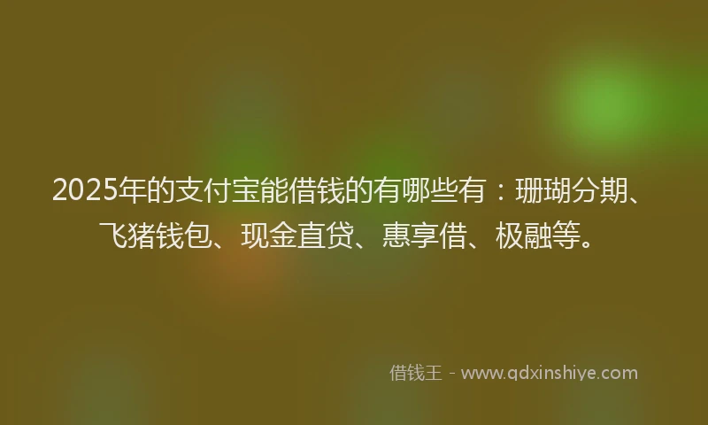 2025年的支付宝能借钱的有哪些有：珊瑚分期、飞猪钱包、现金直贷、惠享借、极融等。