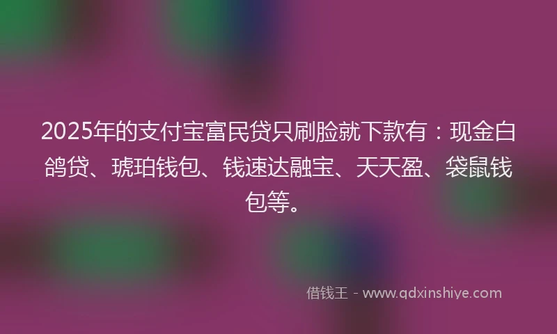 2025年的支付宝富民贷只刷脸就下款有：现金白鸽贷、琥珀钱包、钱速达融宝、天天盈、袋鼠钱包等。