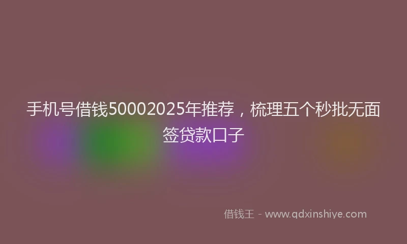 手机号借钱50002025年推荐，梳理五个秒批无面签贷款口子